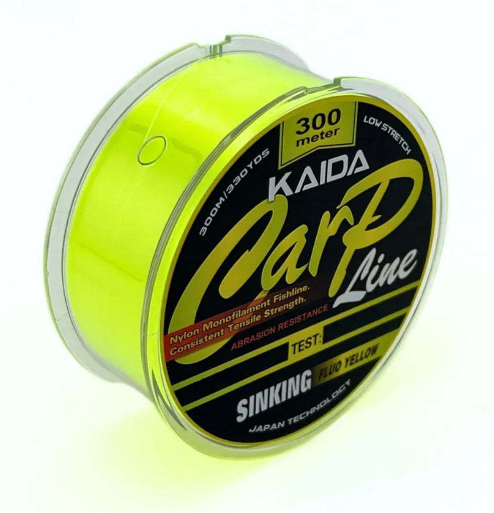 Монофильная тонущая леска КАЙДА Карп Лайн KAIDA Carp Line FLUO YELLOW 300 м 0,370 мм