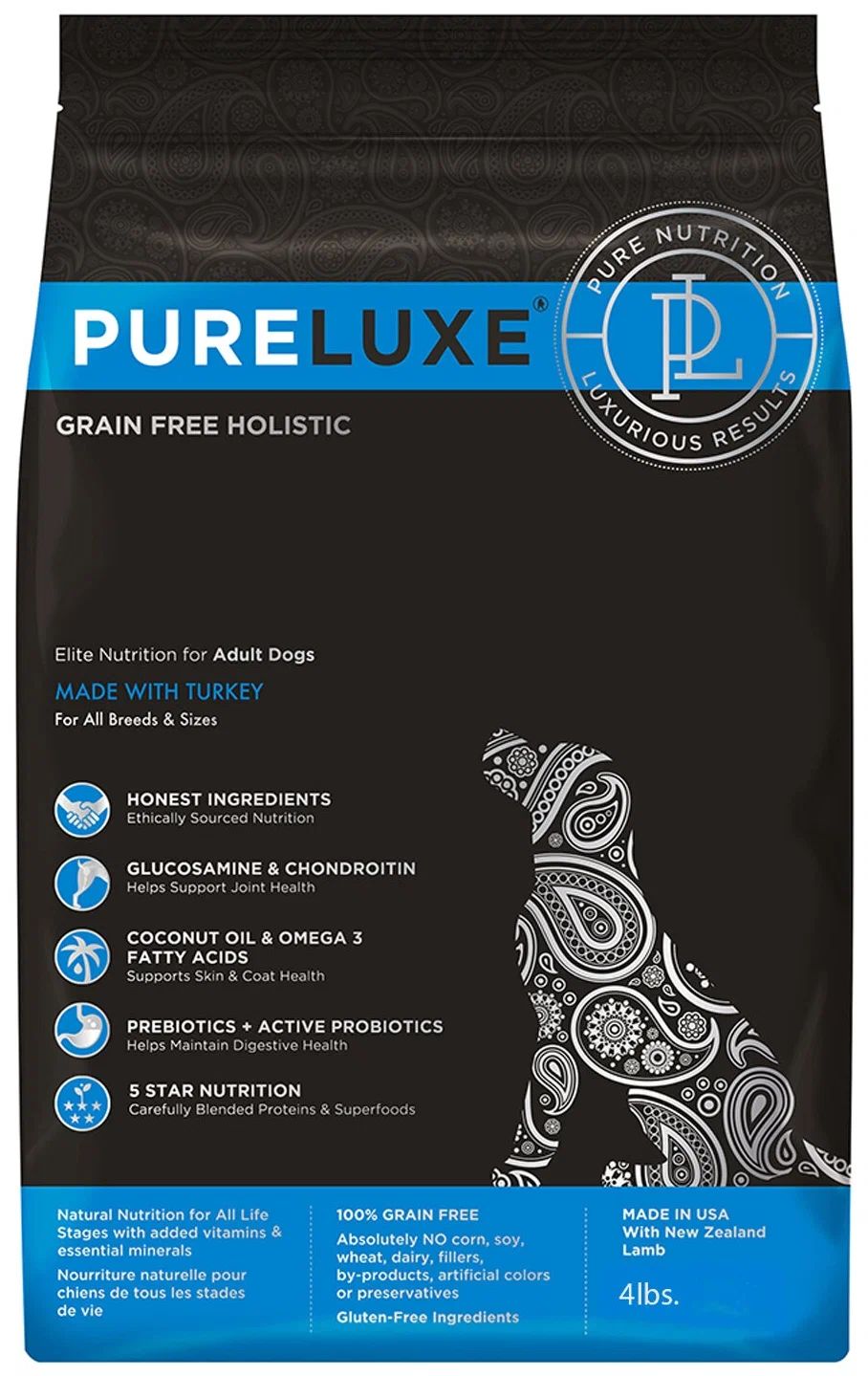 Сухой корм для собак PureLuxe, все породы, беззерновой, индейка, 1,81 кг