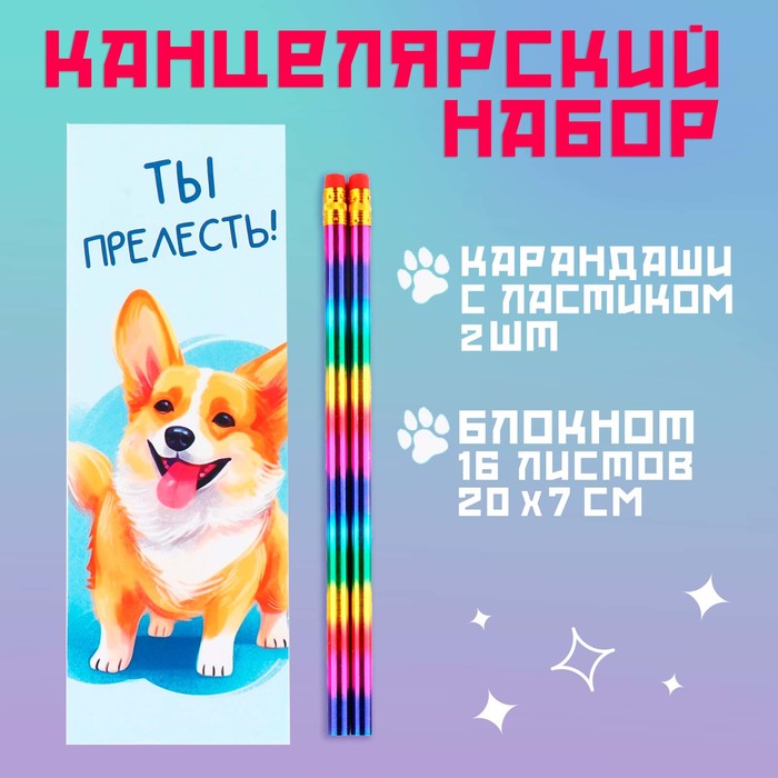 

Набор ArtFox Корги 10038494 блокнот, карандаши 2шт, Разноцветный