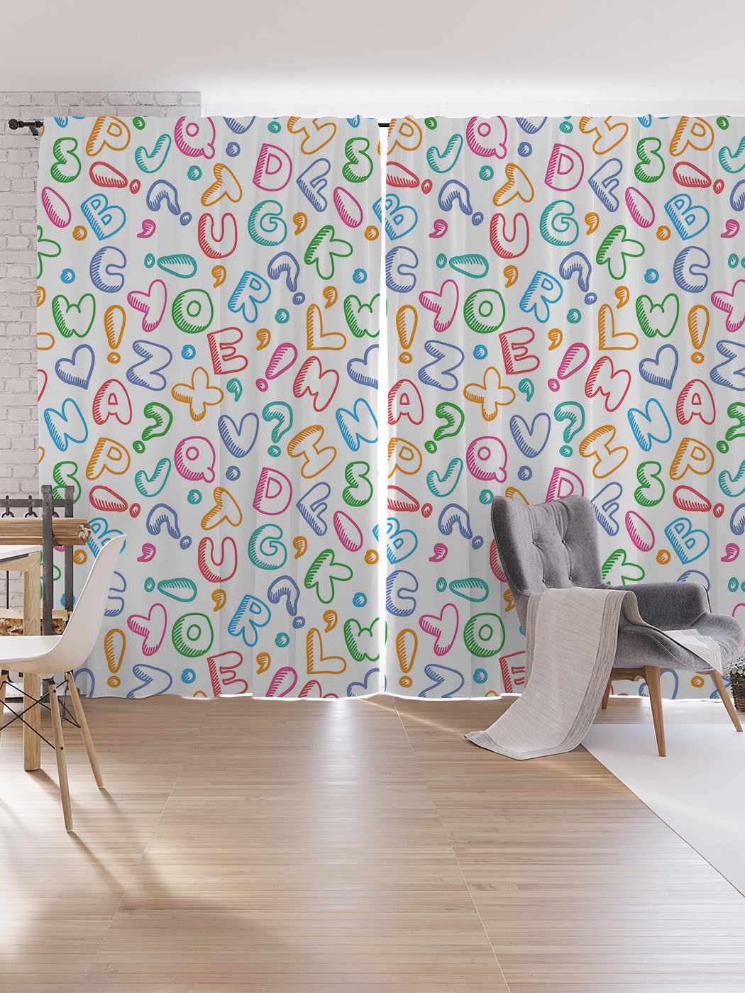 

Шторы под лён JoyArty "Контурный алфавит", серия Oxford DeLux, 340х265 см, Контурный алфавит