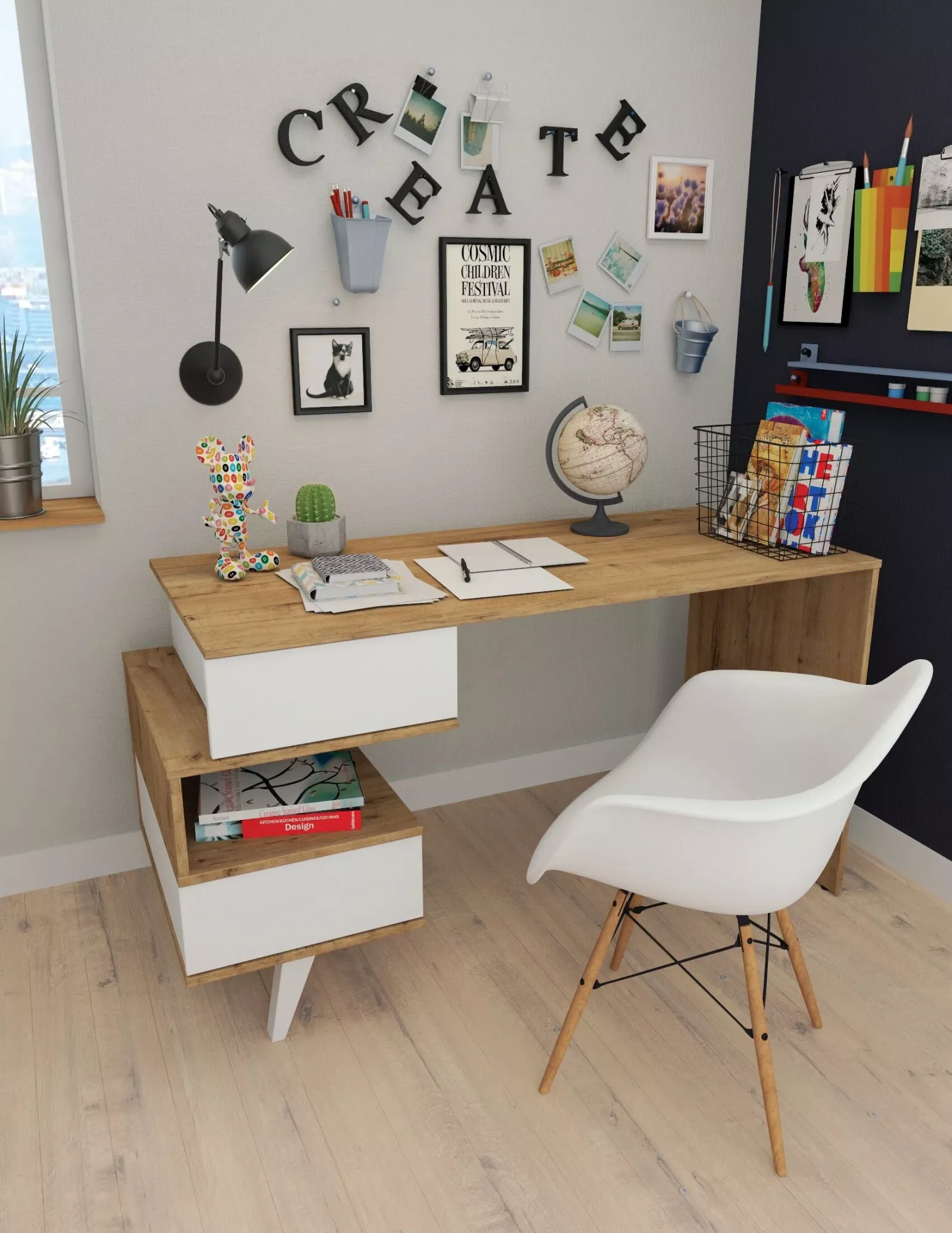 Стол письменный 34 аиста Остин, бунратти/белый