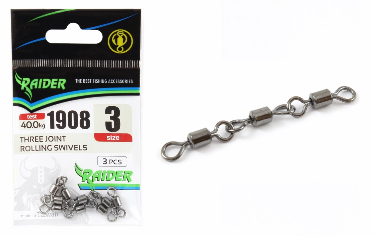 

Цепочка 3 вертлюга RAIDER THREE JOINT ROLLING SWIVELS (уп.3шт) №3 (test 40.0кг)