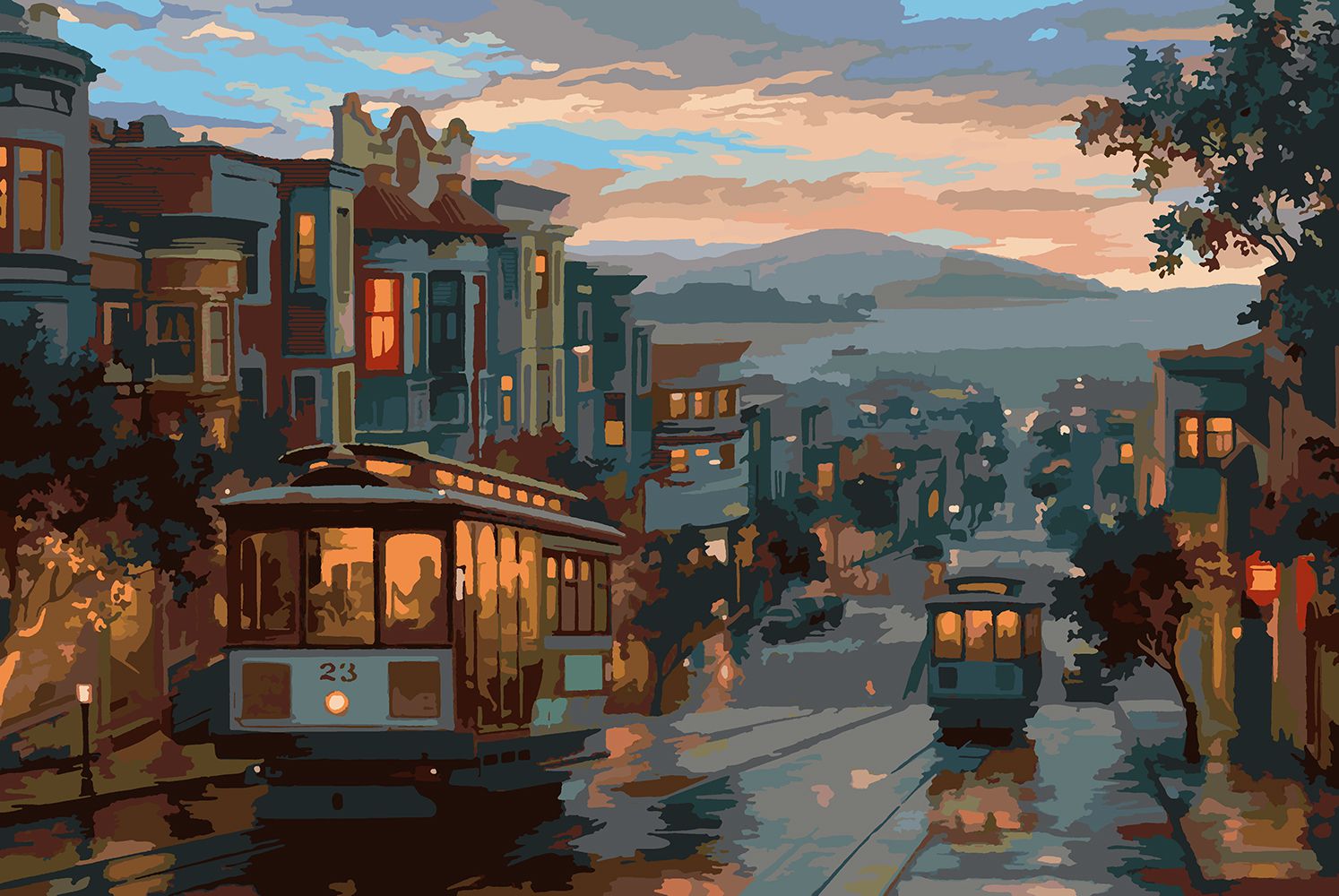 

Картина по номерам Красиво Красим Вечерний трамвай - Лланголлен, 100 х 150 см, Вечерний трамвай - Лланголлен