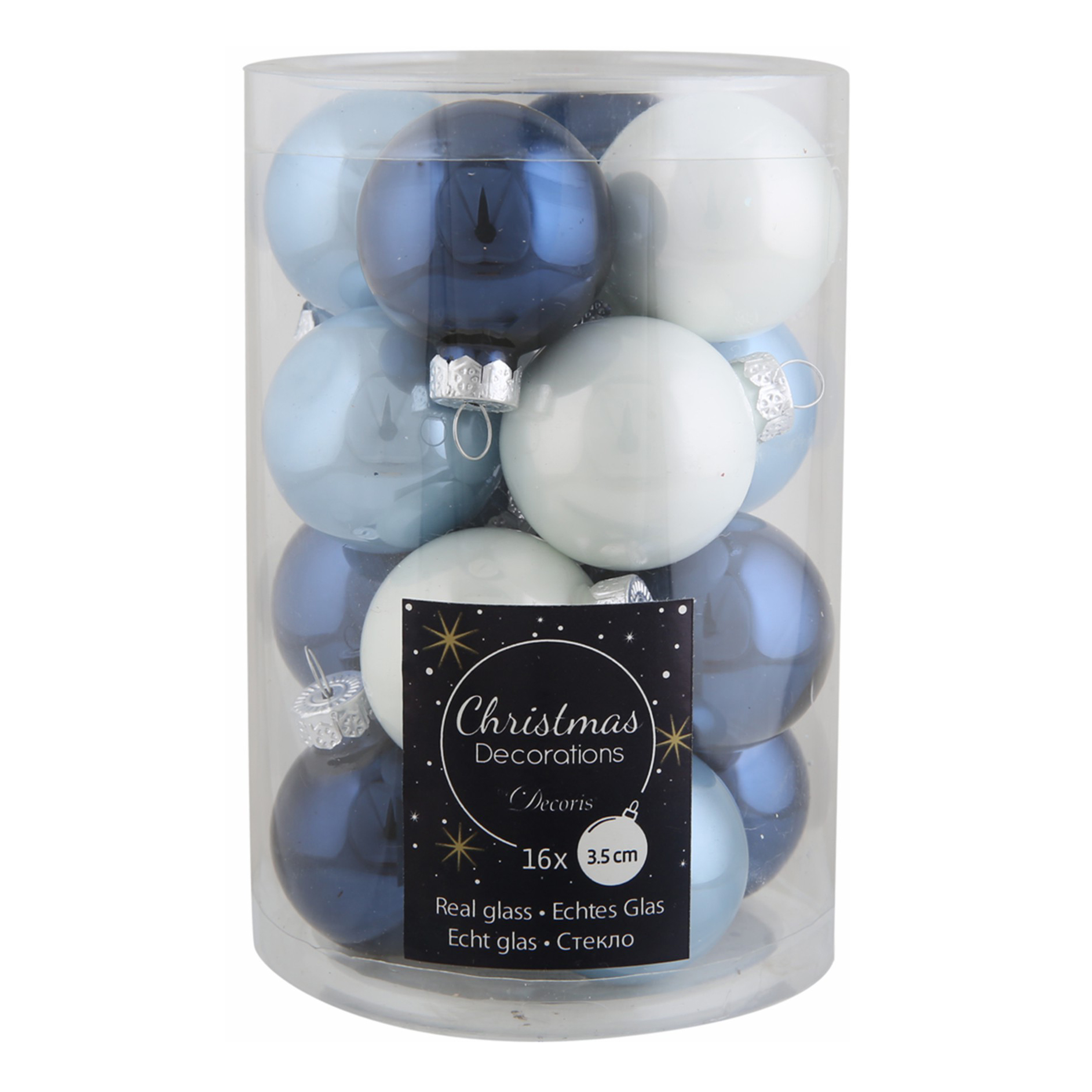 Набор шаров на ель Decoris 3,5 см белый голубой синий 16 шт.