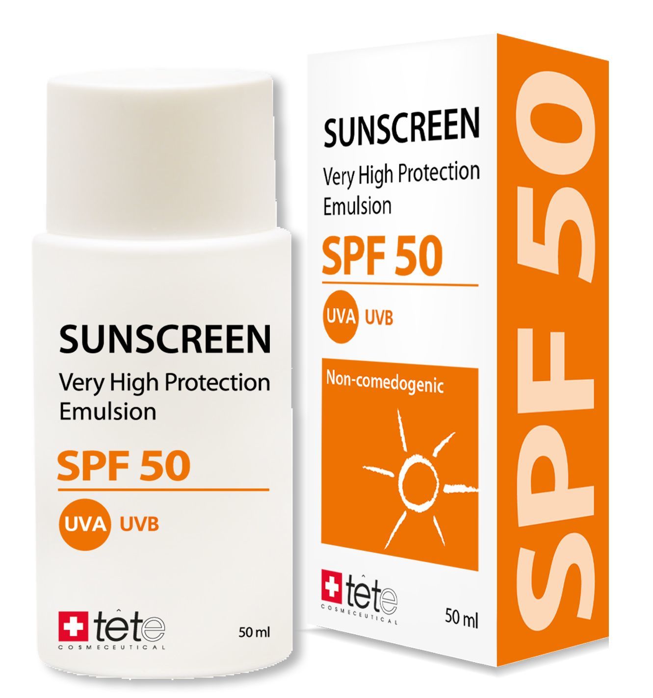 Солнцезащитный флюид SPF50 / TETe SUNSCREEN SPF50, 50 ml комплекс против морщин для лица и шеи tete cosmeceutical medicell 24 anti wrinkle solution
