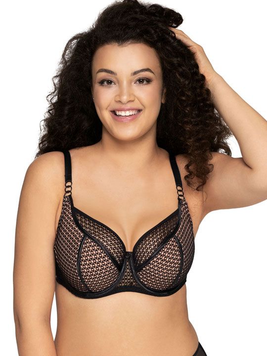 

Бюстгальтер plus size на косточках с эффектом перфорации, Черный, 1963 PU Maxi