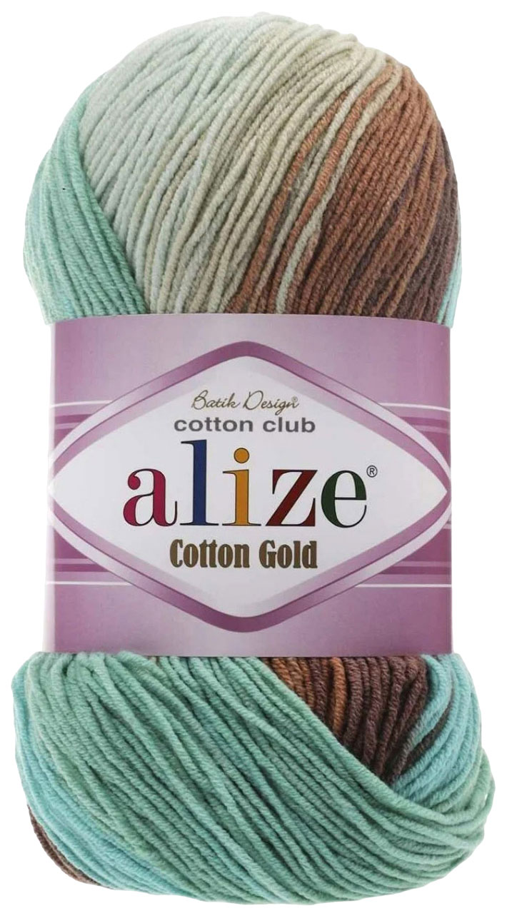 

Пряжа ALIZE Cotton Gold Batik Design (4601), бежево-бирюзово-коричневый, 5 шт. по 100 г