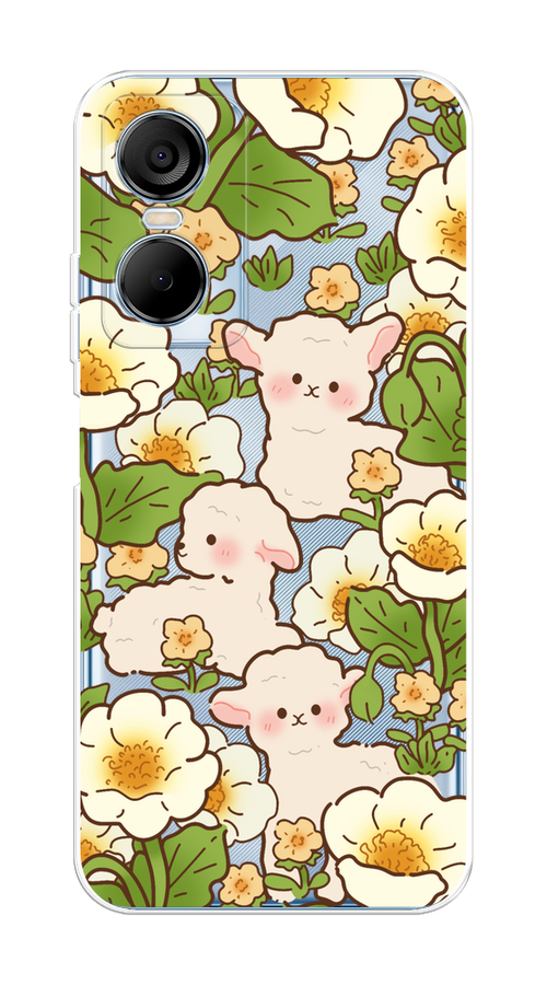 

Чехол на Tecno Pop 6 Pro "Овечки в цветах", Зеленый;бежевый, 302750-1