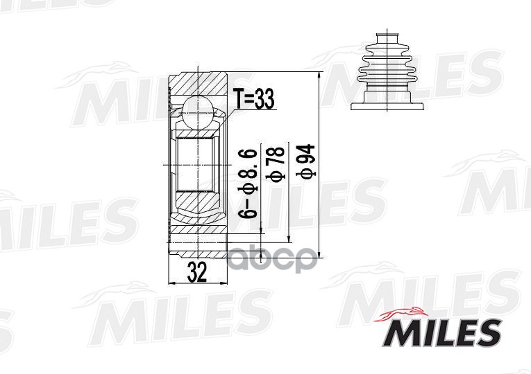 

Шрус Audi 80/100/Vw G2/G3/Passat 1.3-1.8 72-94 Внутр. Miles GA10004