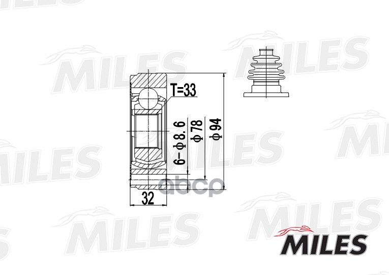 

Шрус Audi 80/100/Skoda/Vw Golf I-Vi/Passat Ii-Iii 1.3-2.3 63- Внутр. Miles GA10001