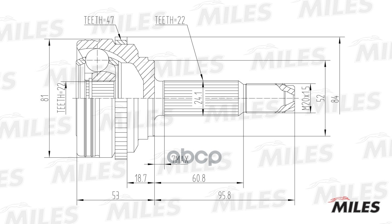 

Шрус Chevrolet Aveo Ii T250/255/Daewoo Kalos 1.4-1.5 02- Нар. +Abs Miles GA20044