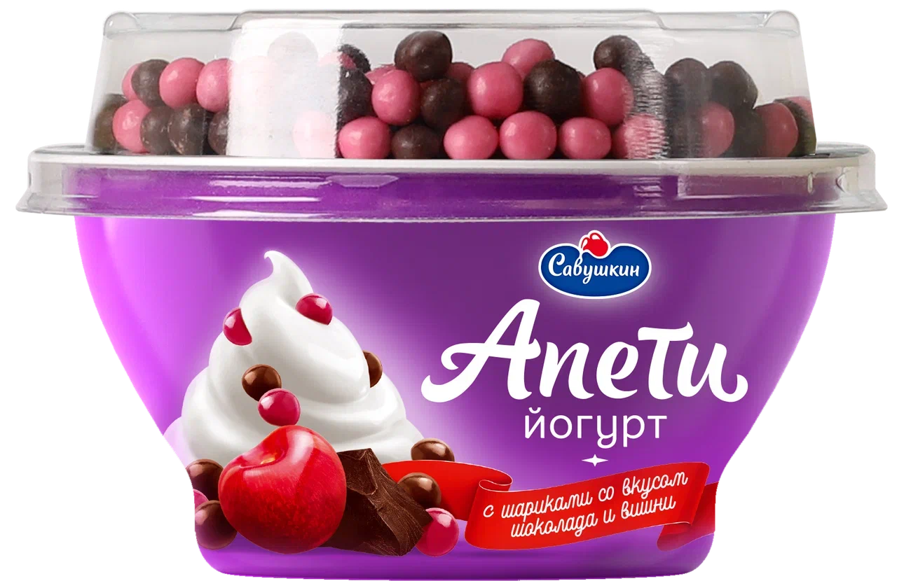 Йогурт Савушкин Апети с шариками со вкусом шоколада и вишни 5% 105 г