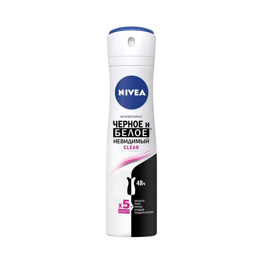 Антиперспирант NIVEA Clear Невидимая защита для черного и белого, спрей, женский, 150 мл nivea дезодорант спрей для мужчин защита антистресс