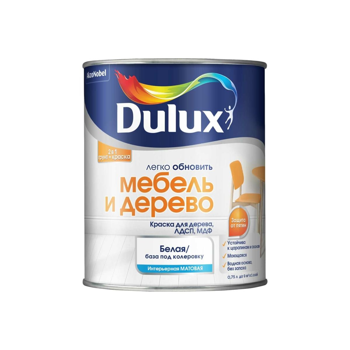 Краска Dulux Мебель и дерево, матовая, база BW, 750 мл