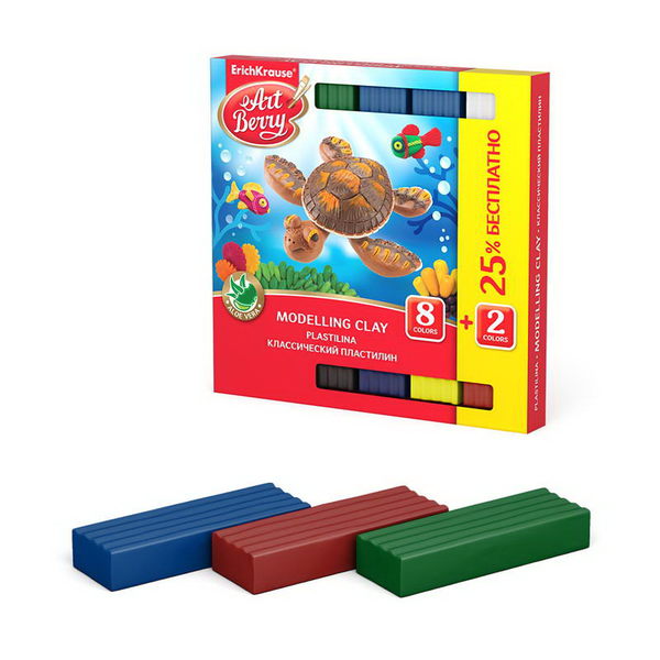 

Пластилин классический ErichKrause ArtBerry с Алоэ Вера 8 + 2 цвeтов, 180 г