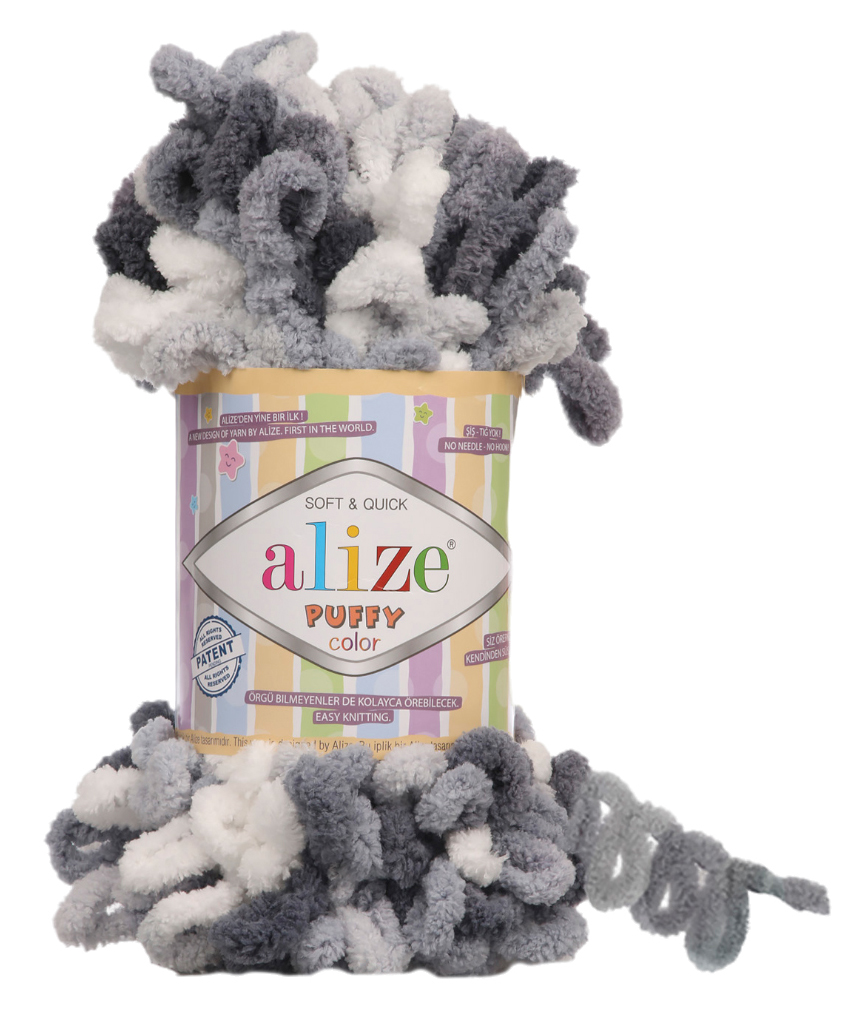 

Пряжа ALIZE Puffy color (5925), серо-белый, 5 шт. по 100 г