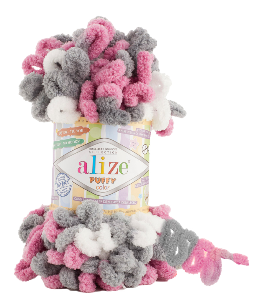 

Пряжа ALIZE Puffy color (6070), бело-серо-розовый, 5 шт. по 100 г, Разноцветный