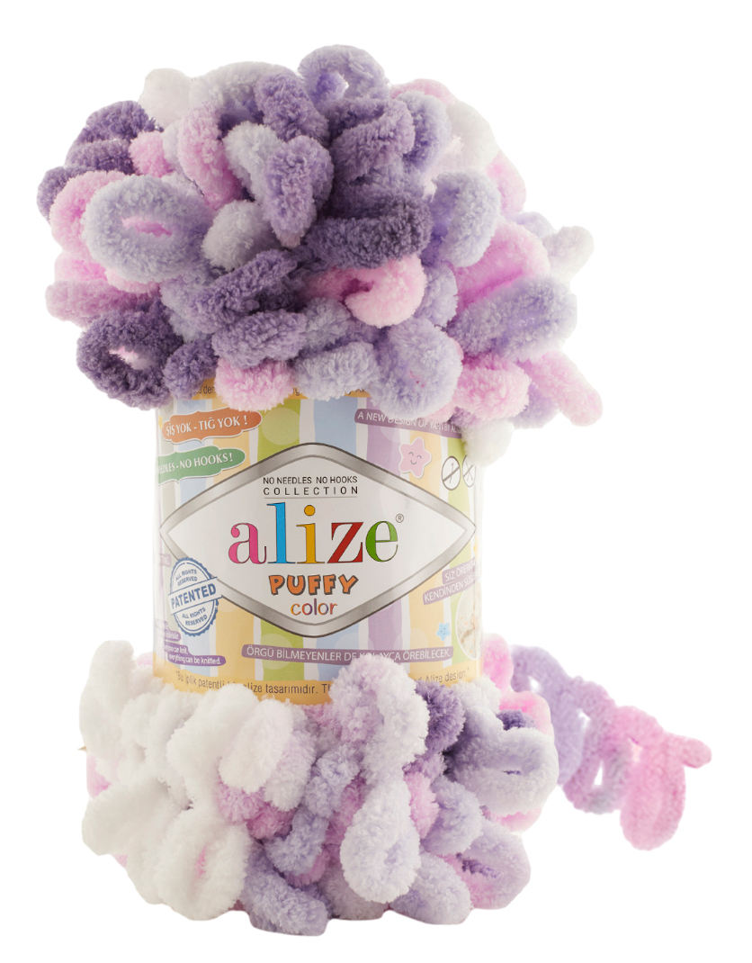 

Пряжа ALIZE Puffy color (6305), розово-бело-сиреневый, 5 шт. по 100 г, Разноцветный