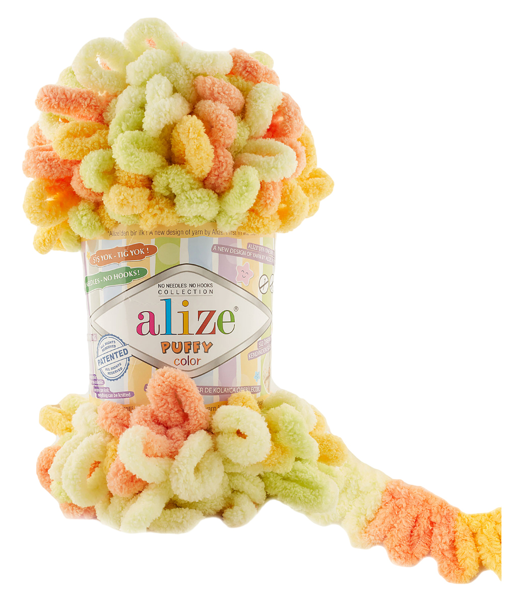 фото Пряжа alize puffy color (6313), оранжево-салатово-желтый, 5 шт. по 100 г