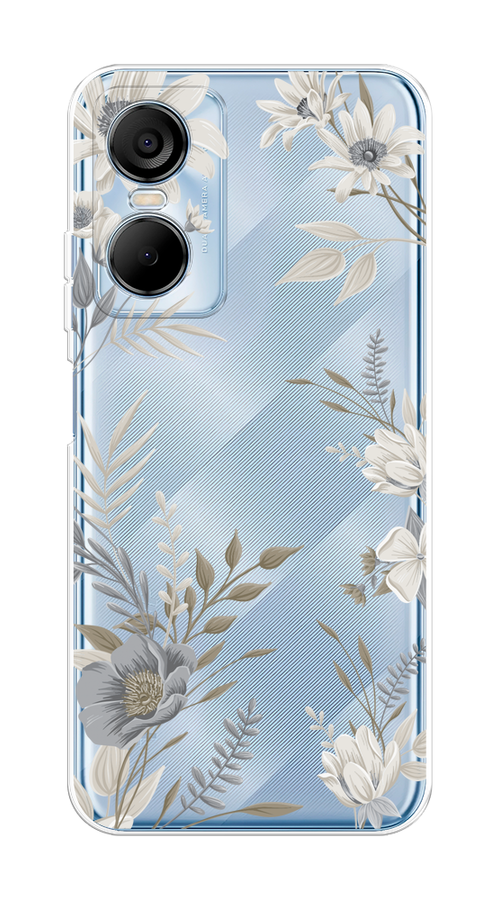 

Чехол на Tecno Pop 6 Pro "Цветы сепия", Серый;прозрачный;зеленый;белый, 302750-1