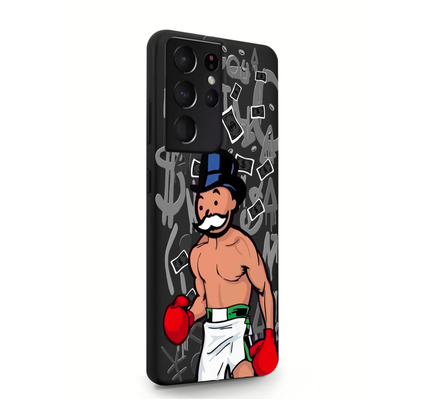 фото Черный силиконовый чехол для samsung galaxy s21 ultra monopoly boxing/ монополи боксер для musthavecase