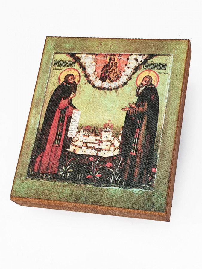 

Икона Зосима и Савватий (Савелий) cоловецкие, под старину, 10х11 см