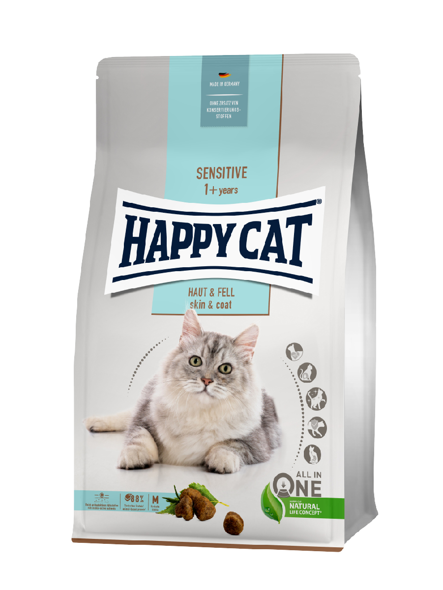 фото Сухой корм для кошек happy cat sensitive skin & coat, курица, 1,3кг