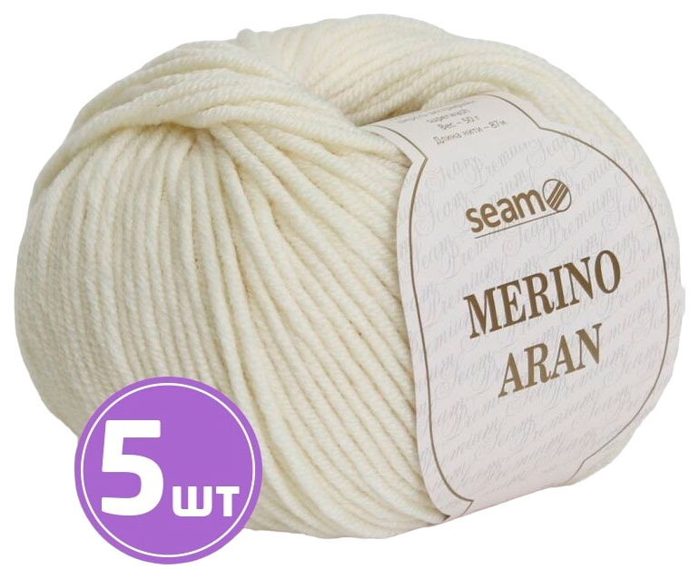 

Пряжа SEAM Merino Aran (02), суровый, 5 шт. по 50 г, Белый