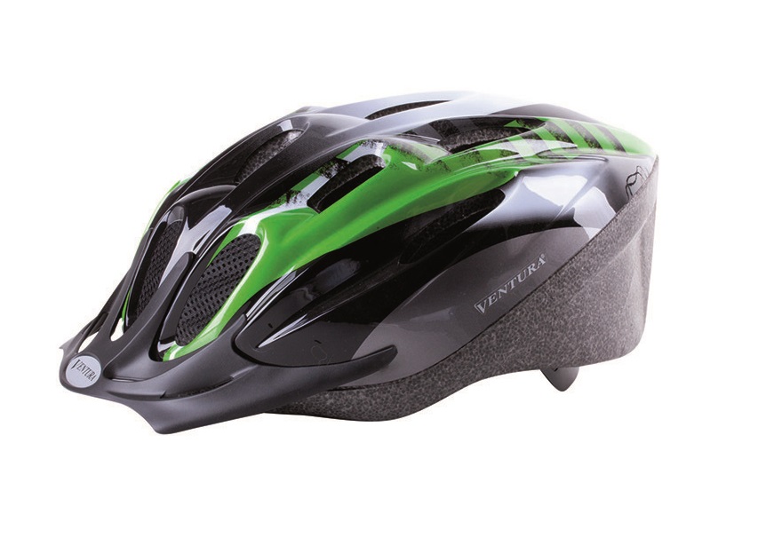 Шлем велосипедный с сеточкой 11отв. 53-57см черно-бело-зеленый M-WAVE ACTIVE