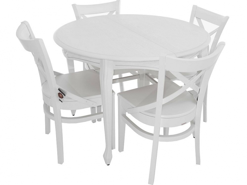 фото Дмф аврора обеденная группа стол кабриоль круг и 4 стула соло венский жесткий, эмаль белая