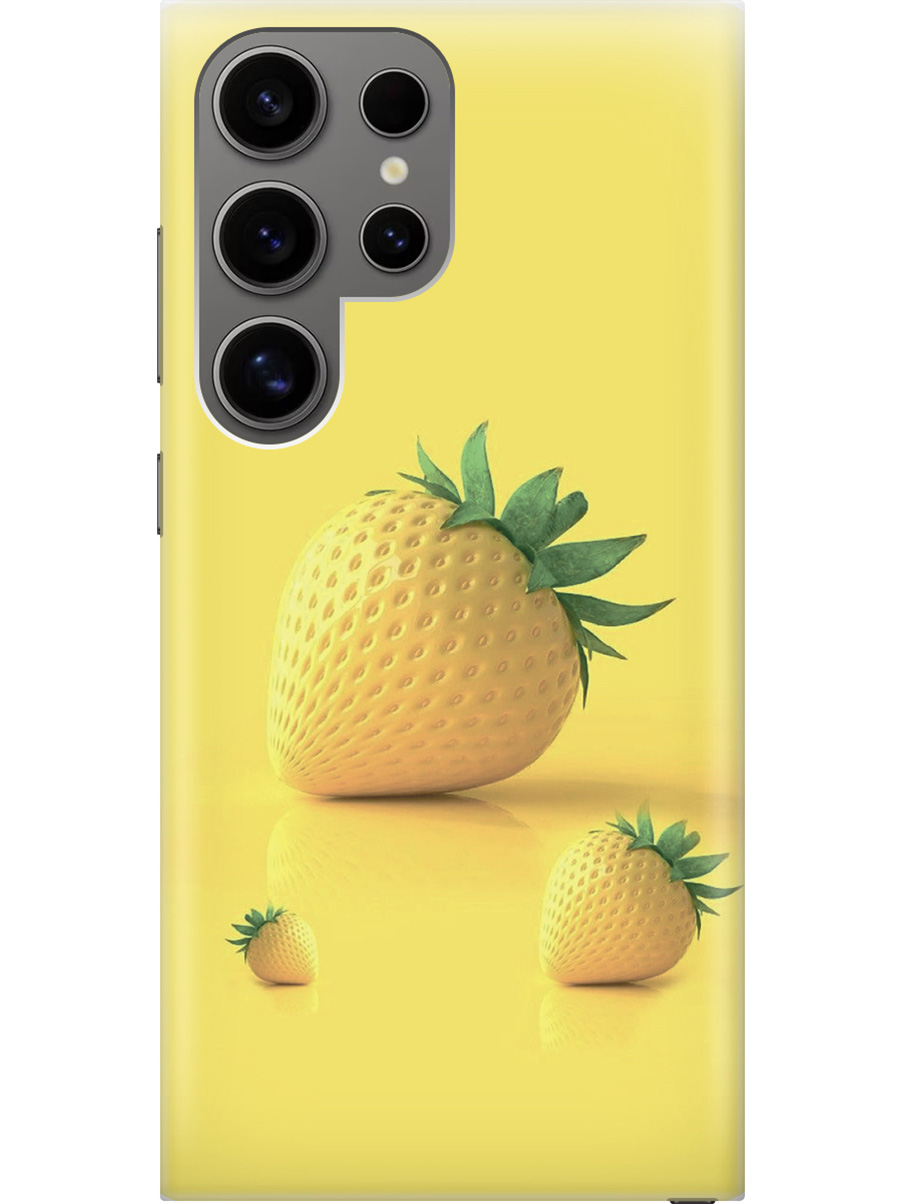 

Силиконовый чехол на Samsung Galaxy S24 Ultra с рисунком "Желтая клубника", Черный, 20011898