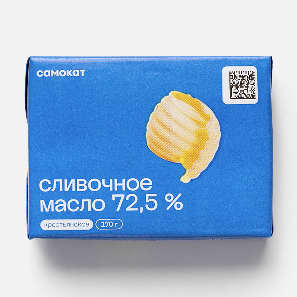 Масло Самокат Крестьянское сладко-сливочное, несолёное, 72,5%, 170 г