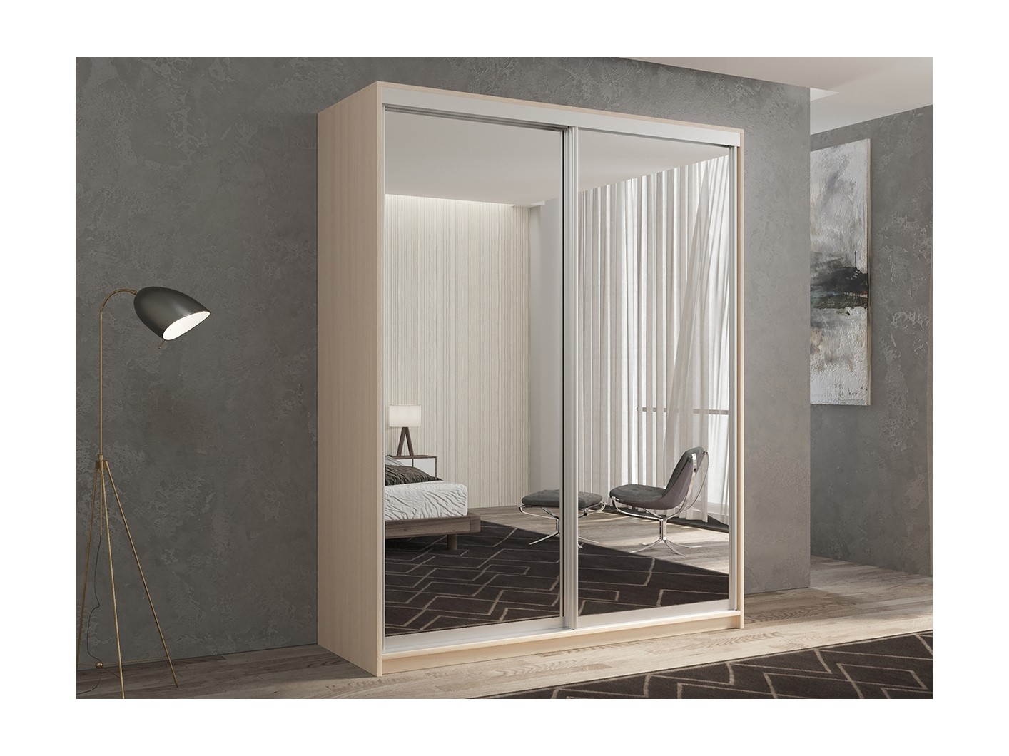 

Шкаф-купе 2-х дверный Кааппи 1 Дуб молочный 160х45х230 см, Бежевый