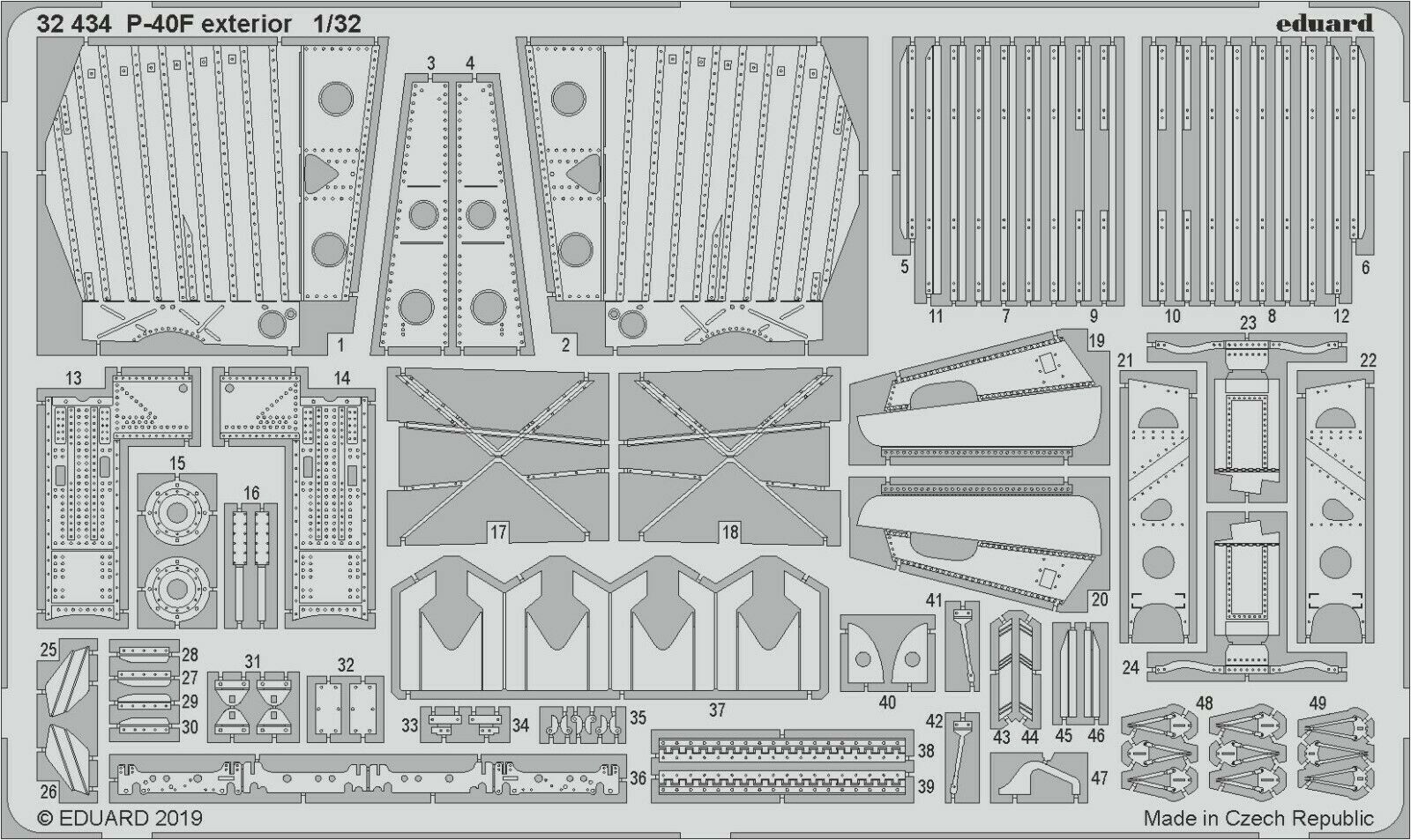 

Фототравление Eduard 32434 P-40F экстерьер 1/32, Однотонный