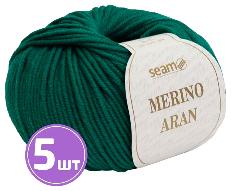 

Пряжа SEAM Merino Aran (19), бирюзово-зеленый, 5 шт. по 50 г