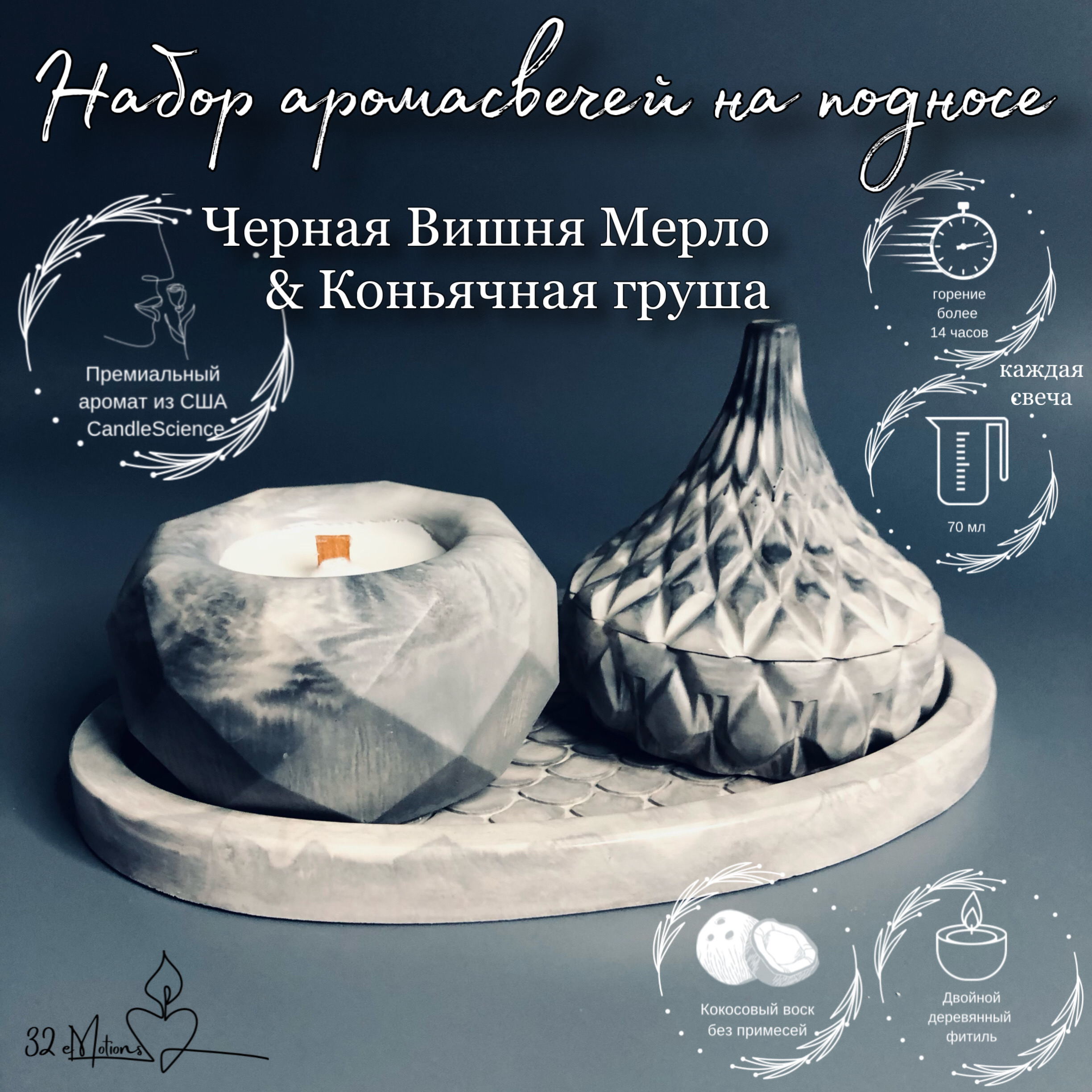 

Набор ароматических свечей Черная Вишня Мерло и Коньячная Груша 45 мл и 70 мл