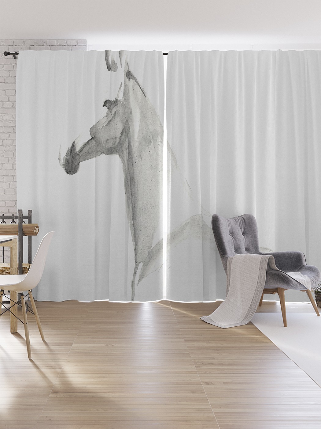 фото Шторы под лён joyarty "монохромный портрет лошади", серия oxford delux, 340х265 см
