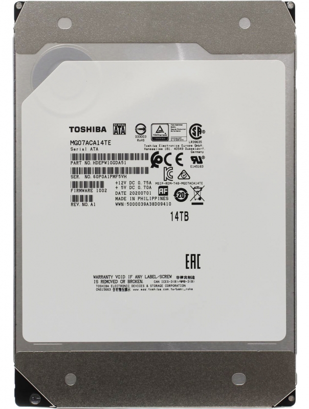 

Жесткий диск Toshiba HDEPW10GEA51 14Tb 7200 SATAIII 3,5" HDD, HDEPW10GEA51