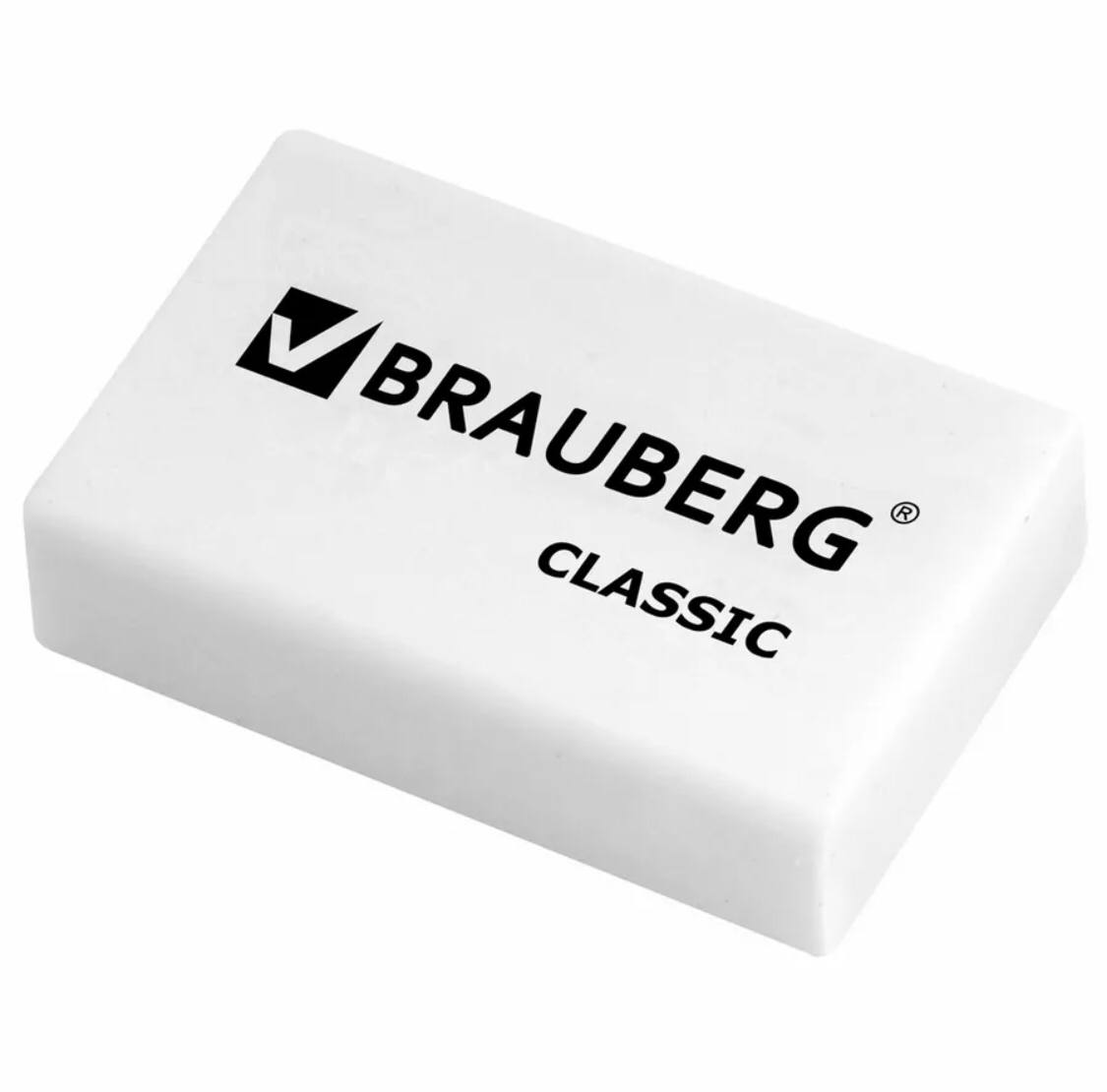 Ластик канцелярский Brauberg ПВХ, белый, 2x4x6 см, 1 шт