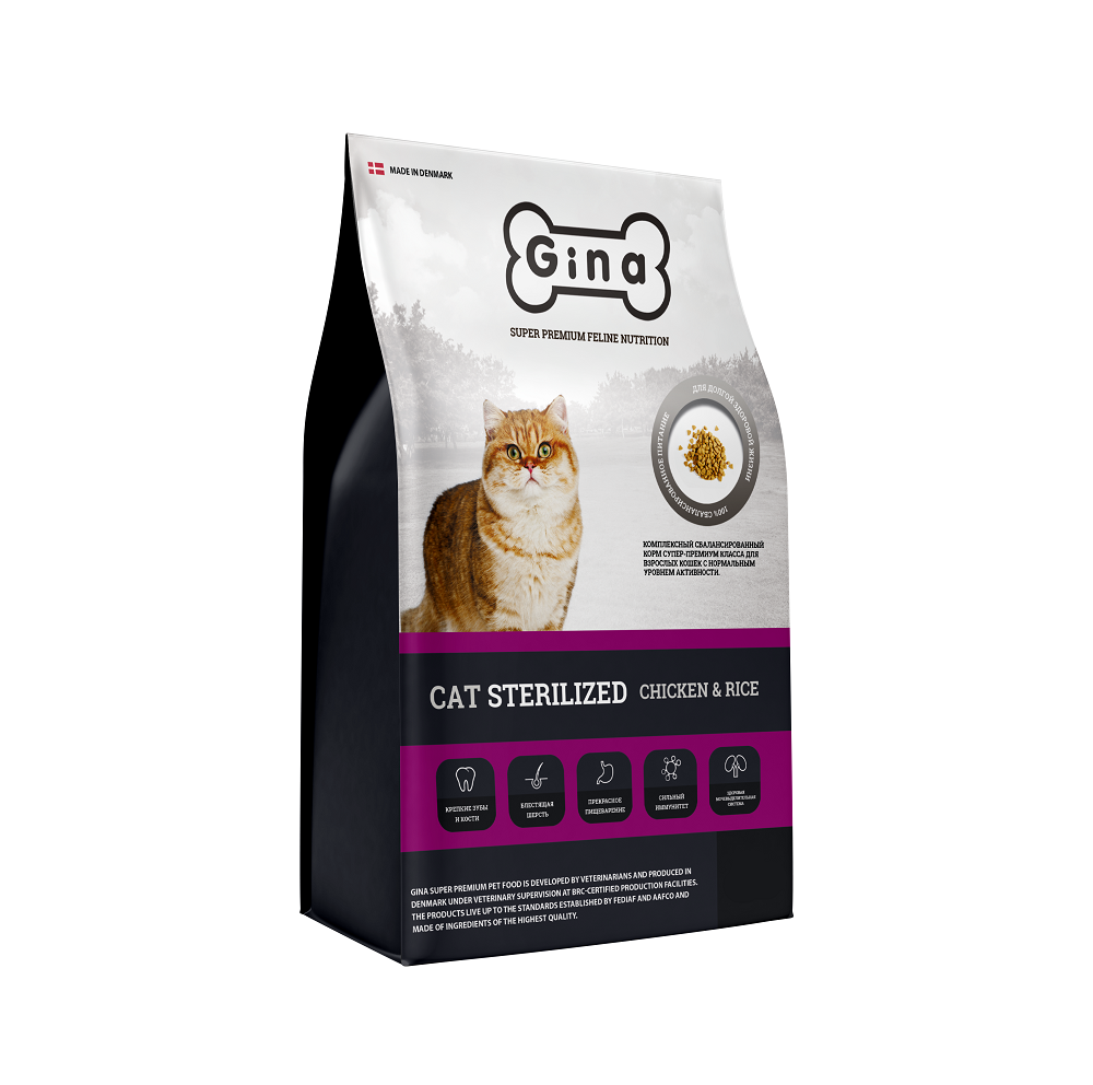 Сухой корм для кошек Gina CAT STERILIZED CHIKEN&RICE, курица, рис, 3 кг