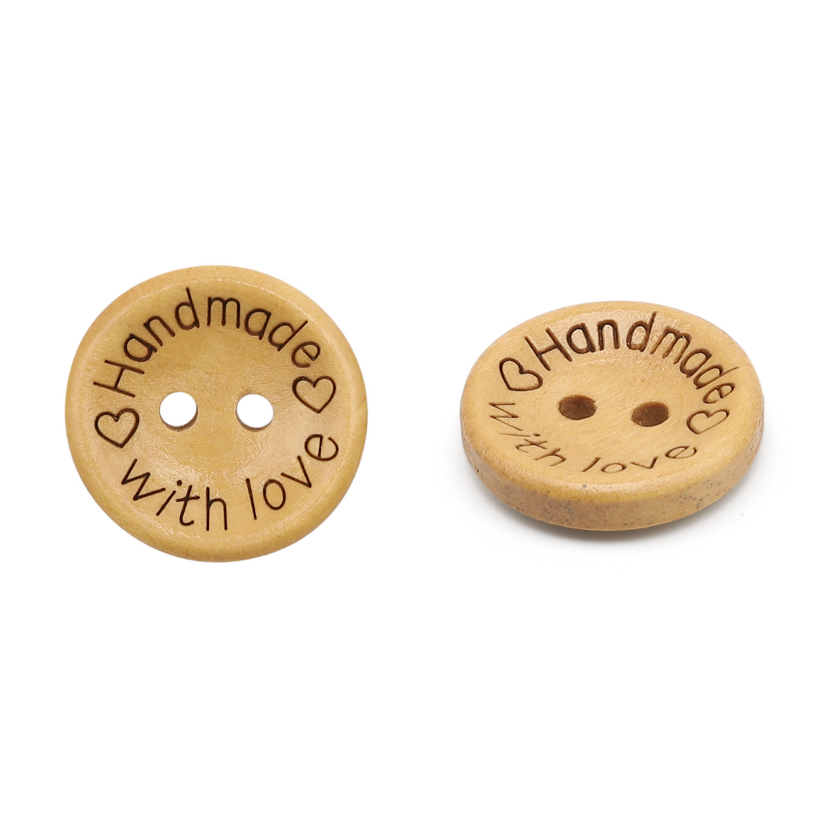 

W22 Пуговица Handmade with love 28L (18мм) 2 прокола, дерево (Yellow (желтый)) 36 шт