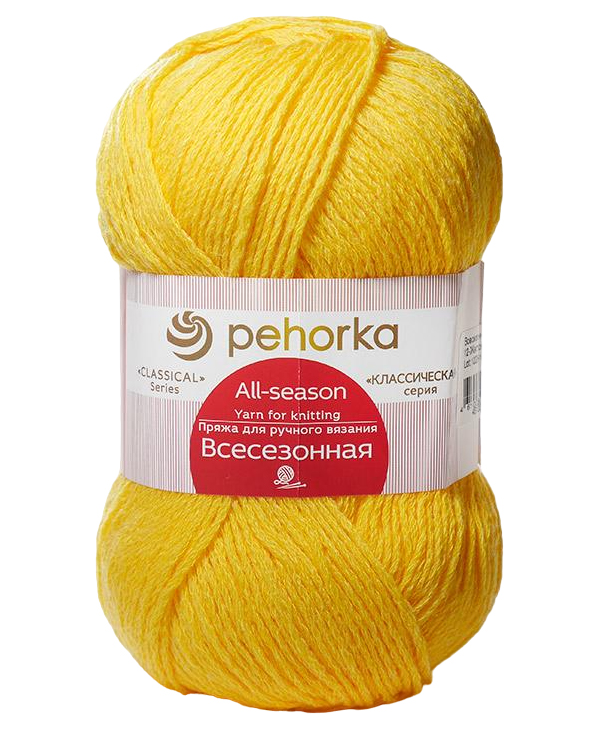 

Пряжа Пехорка Всесезонная (12), желтый, 5 шт. по 100 г