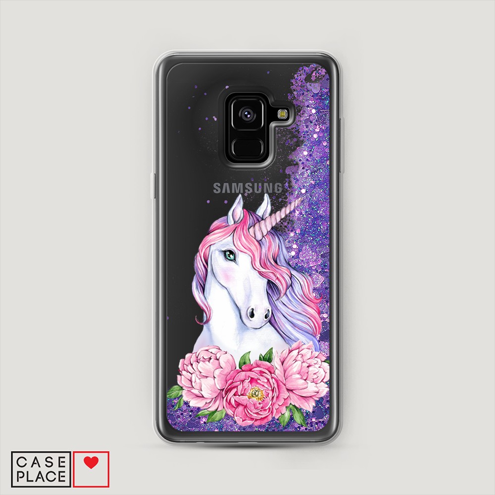 

Чехол Awog на Samsung Galaxy A8 2018 "Единорог с пионами", Разноцветный, 25492-1