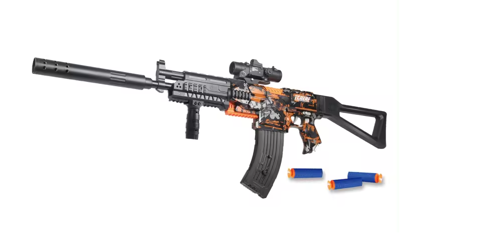 Игрушечный автомат Matreshka Ak47 GUN вылетающие гильзы мягкие пули 103 см оранжевый