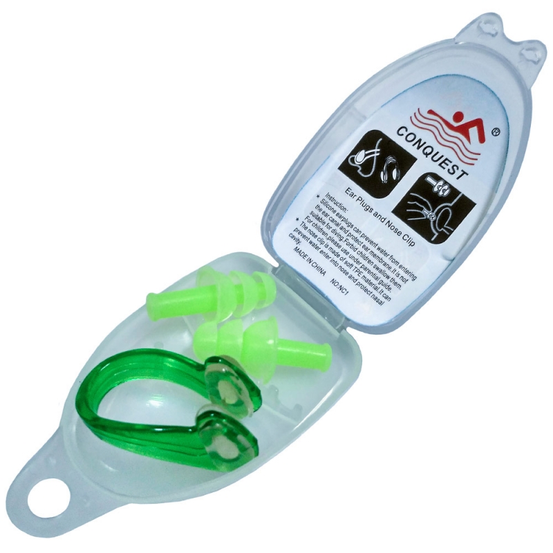 Комплект для плавания беруши и зажим для носа зеленые Спортекс C33553-3