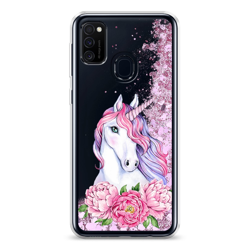 

Жидкий чехол с блестками "Единорог с пионами" на Samsung Galaxy M30s, 29894-1