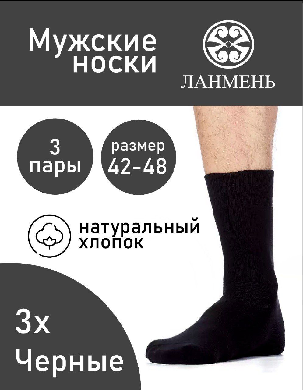 Комплект носков мужских Pakhtatex 08.01.2002 черных 42-45, 3 пары.
