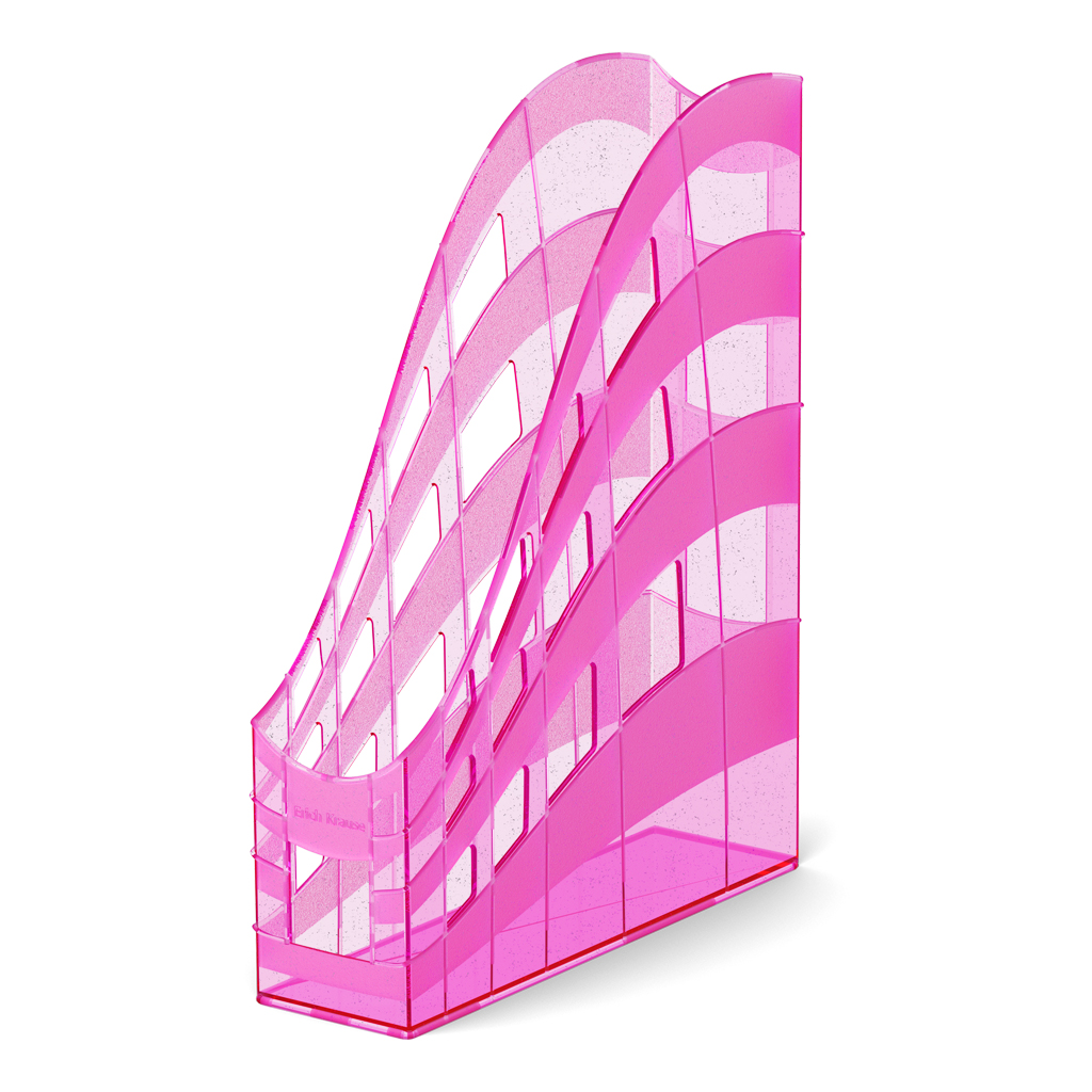 фото Подставка для бумаг вертикальная пластиковая erichkrause s-wing, glitter, 75мм, розовый