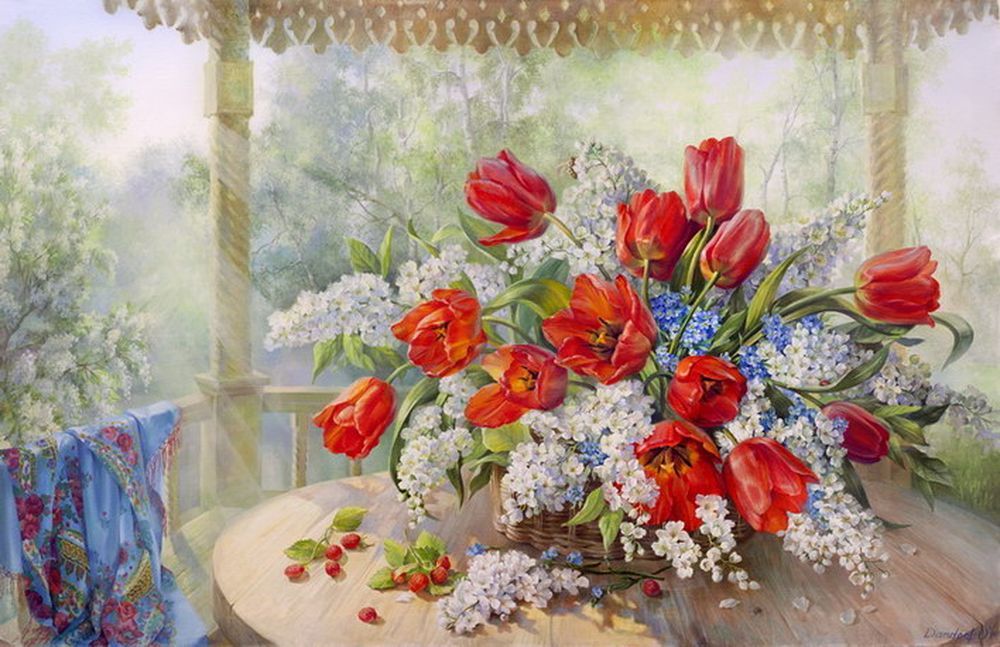 

Набор для вышивания «Тюльпаны с черемухой»