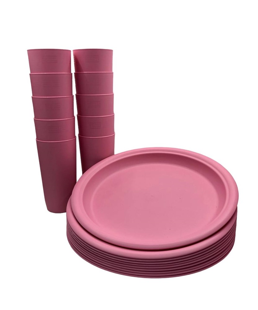 

Набор тарелок d 25 см, набор стаканов 400 мл, по 10 шт, розовый, Dual_10